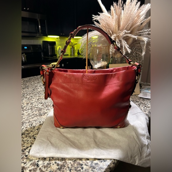 Coach Red Leather Shoulder Bag with Structured Design